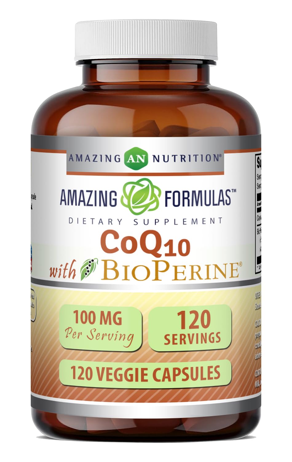 Amazing Formulas CoQ10 with BioPerine 100 Mg | Vegetarian Capsules Supplement | Non-GMO | Gluten-Free | Made in USA (1 Pack | 120 Count) Unflavored