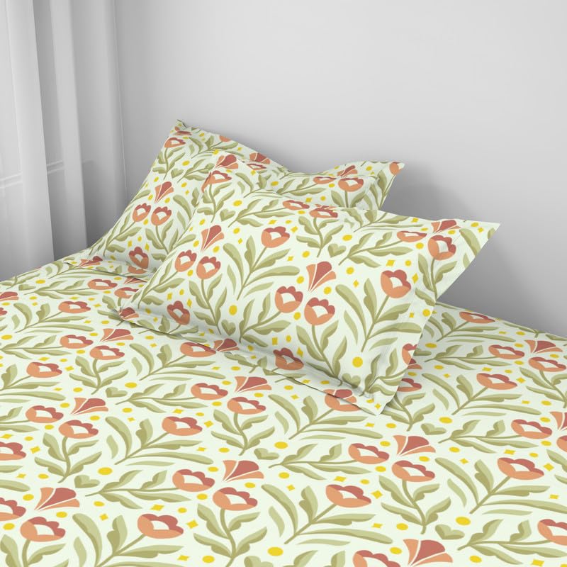 Image of Welspun Arlo Microfiber Double Bedsheet with 2 Pillow Covers, 220x240 cm Double Bed Sheet, Soft Breathable Fabric, Fade Resistant, Easy Care, Comfortable Cooling Bed Sheet, Light Green