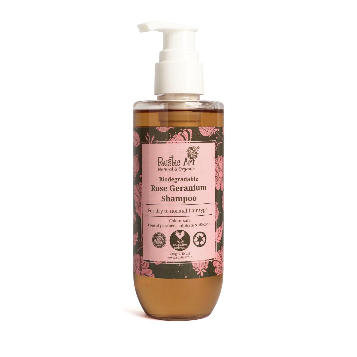 Rustic Art Rose Geranium Shampoo with Niacinamide & Vitamin E | Dry to Normal Hair Types | Sulphate & Paraben free | Biodegradable, Organic | (210 g)-image-37