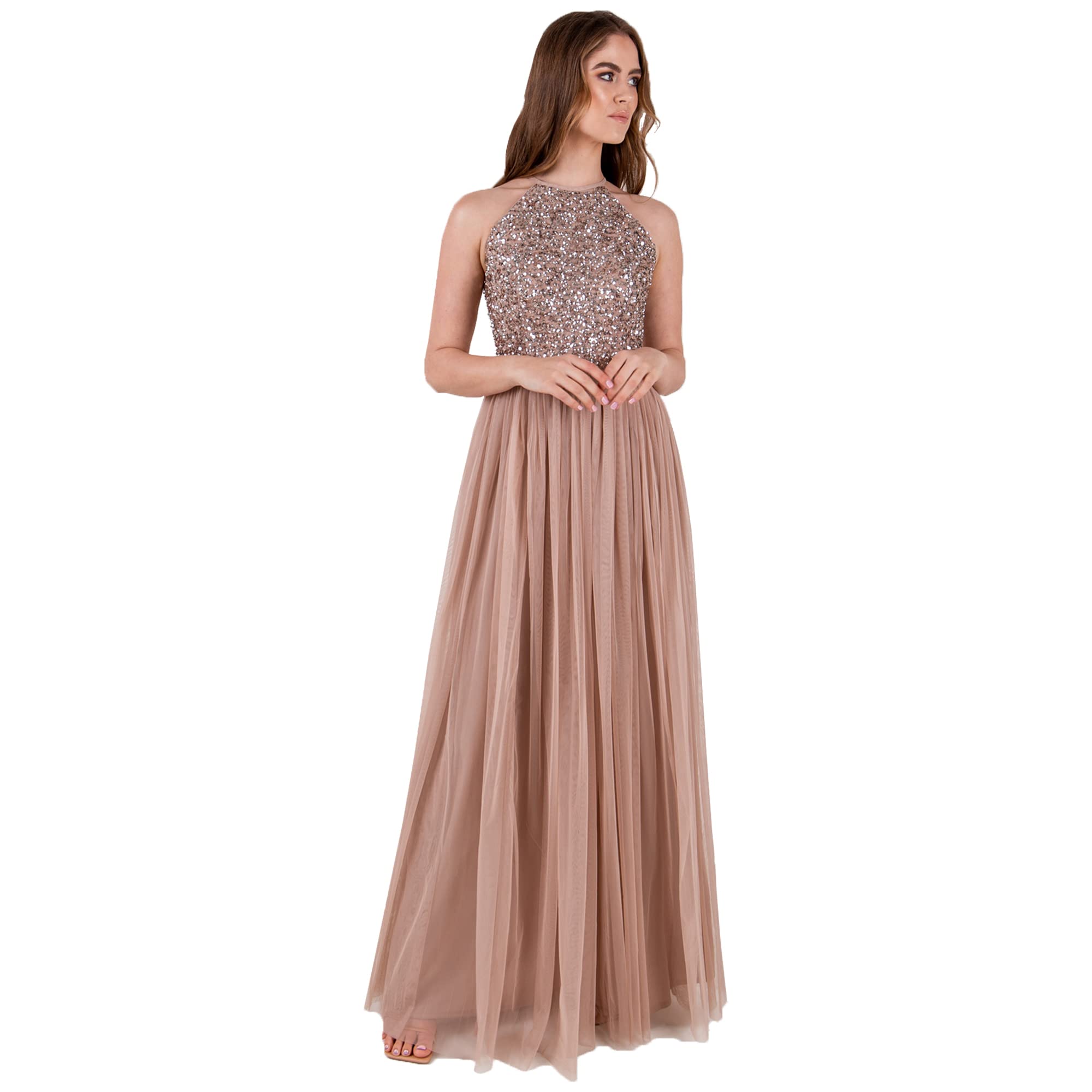 Maya Deluxe Robe Longue Dos Nu À Paillettes Pour Demoiselle D'honneur, Bal de Fin D'année, Mariage Vestido de Dama de Honor para Mujer
