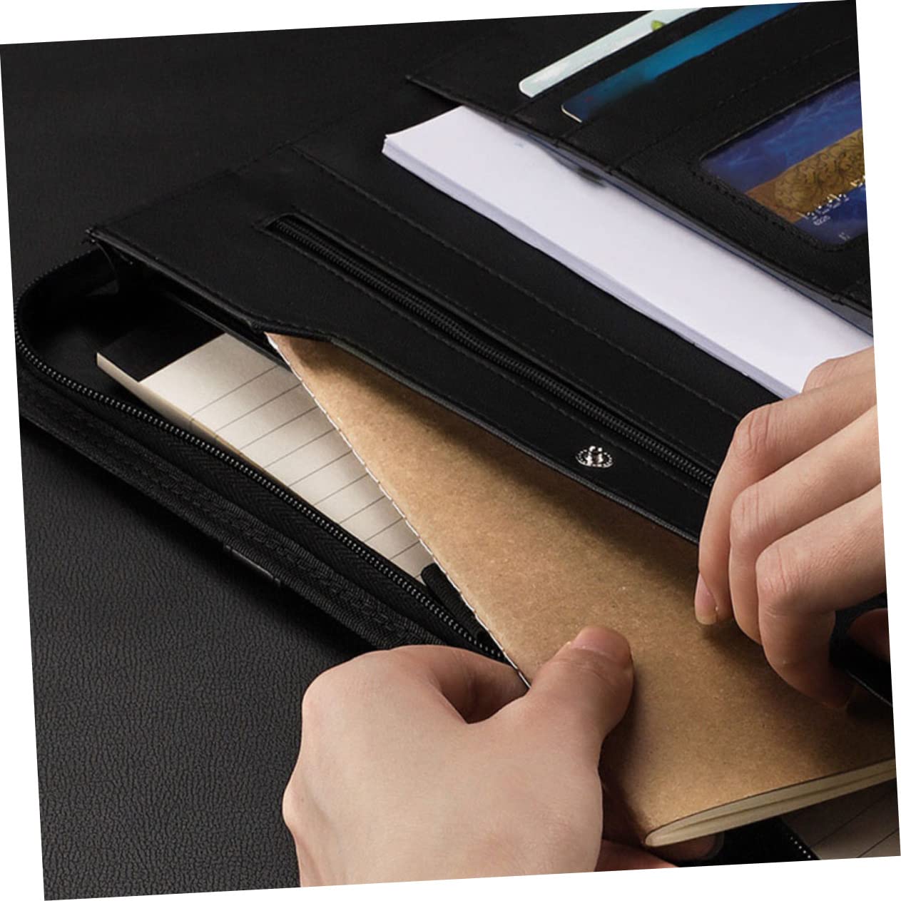 Artibetter Carpeta de Portafolios de Negocios A4 con Cremallera, Pu Negro | Organizador de Documentos, Carpeta Archivador y Carpeta Portadocumentos, Decoracion Colegio, Material de Oficina