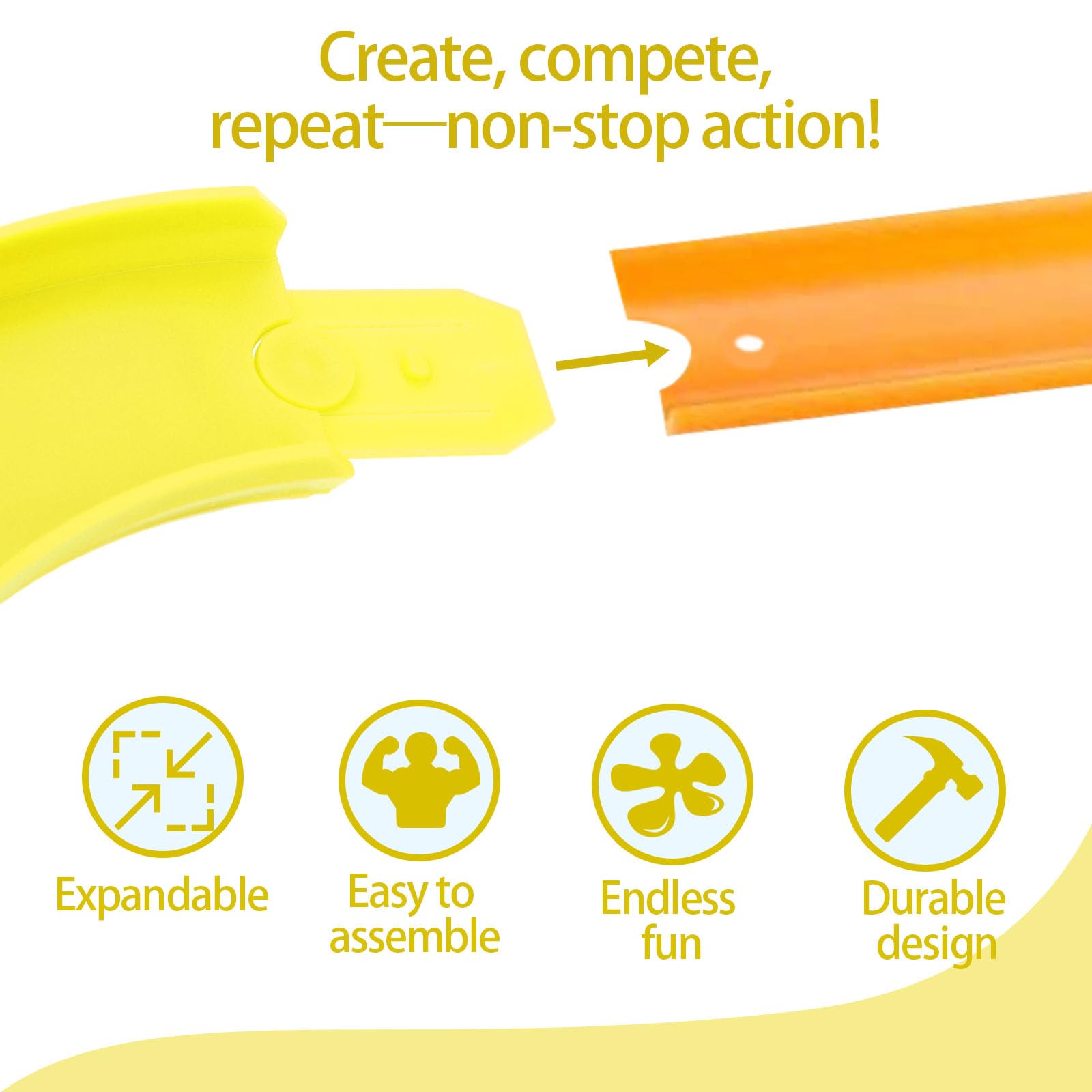 4pcs Turn Track Pieces for Hot Wheels 45 Degree Curved Race Track Connectors for Toy Car Racetrack Builder Corners Components Parts Set Compatible with Hot Wheels (Yellow) - Image 4