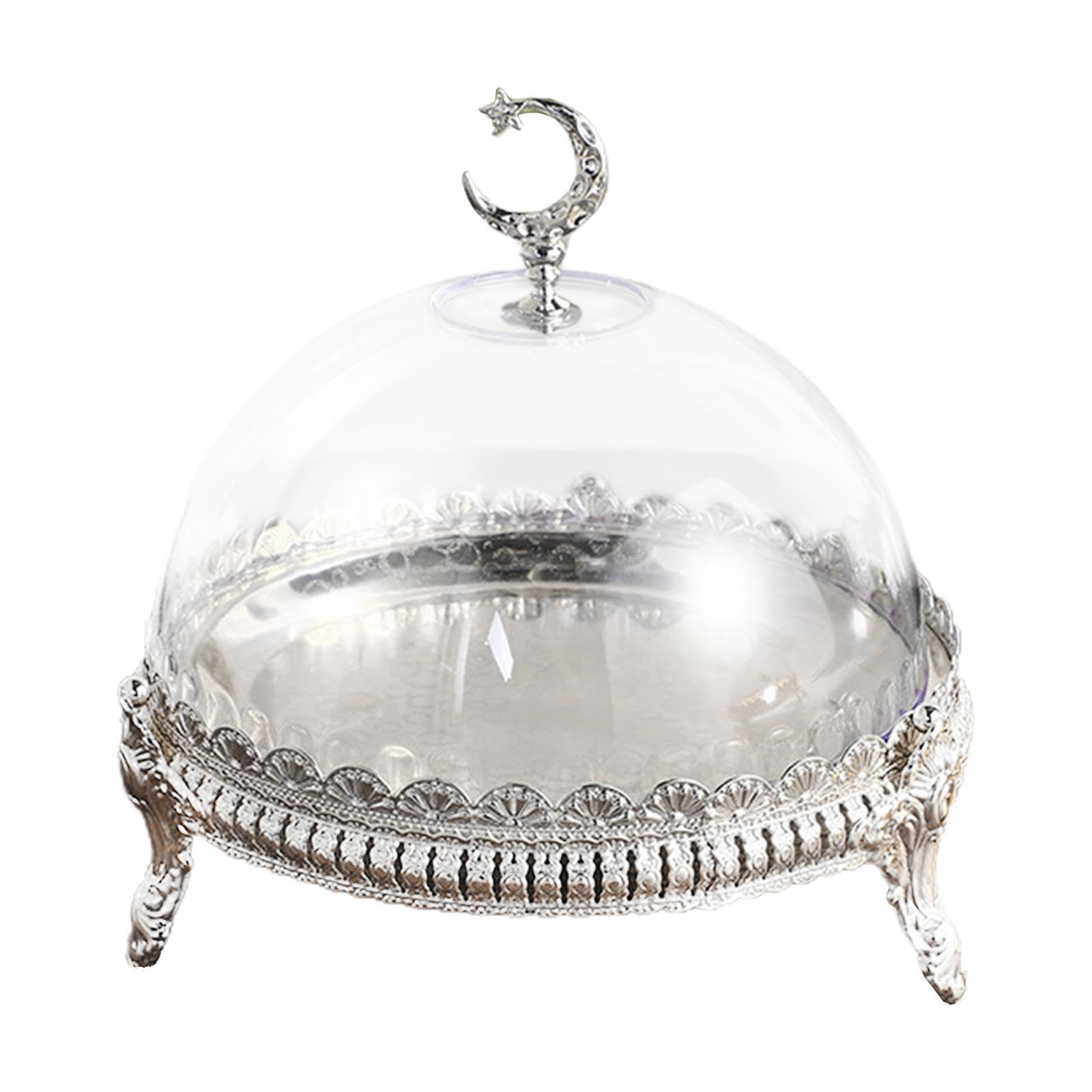 Elegante Expositor de Tartas con Tapa Transparente para Fiestas, Plata, Individual