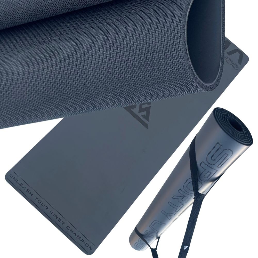 Sigma Sporty Lands Yoga Mat, Exercise Mat for Yoga, Pilates, Crossfit, Weightlifting, Gymnastics, Fitness - 5mm Thick Non-Slip with Strong Grip (GREY, 72" L x 26.7" W)