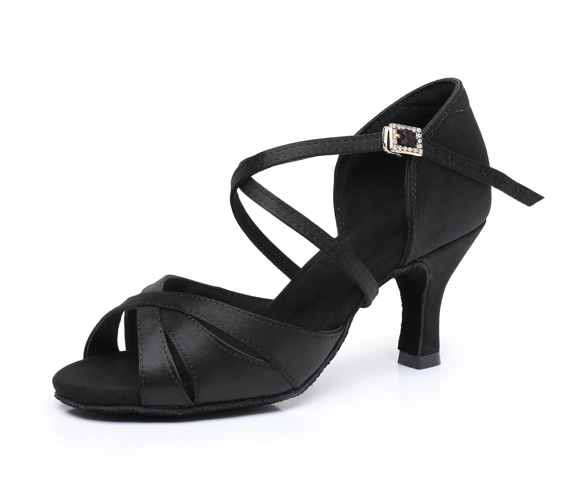 Rosefinch Scarpe da Ballo Latino per Donne Suola Morbida Strass Fibbia Salsa Tango Ballroom Professionale Scarpe da Ballo Pratica Tacco 5/7cm,34-43EU