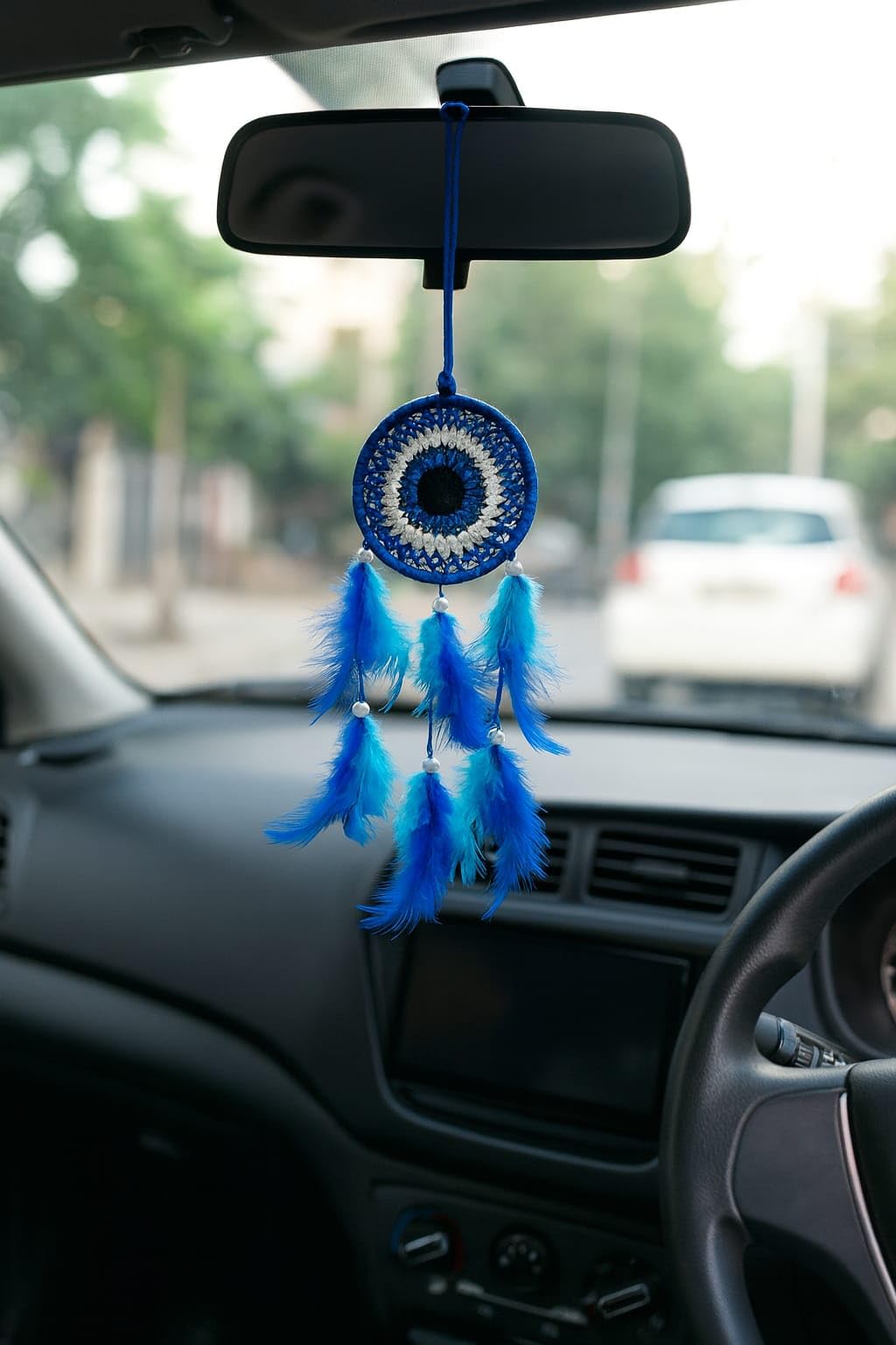 Handmade Evil Eye Dream Catcher for Car & Home Décor – Blue Feather Hanging Ornament for Protection, Positive Vibes & Interior Decoration-picture-29