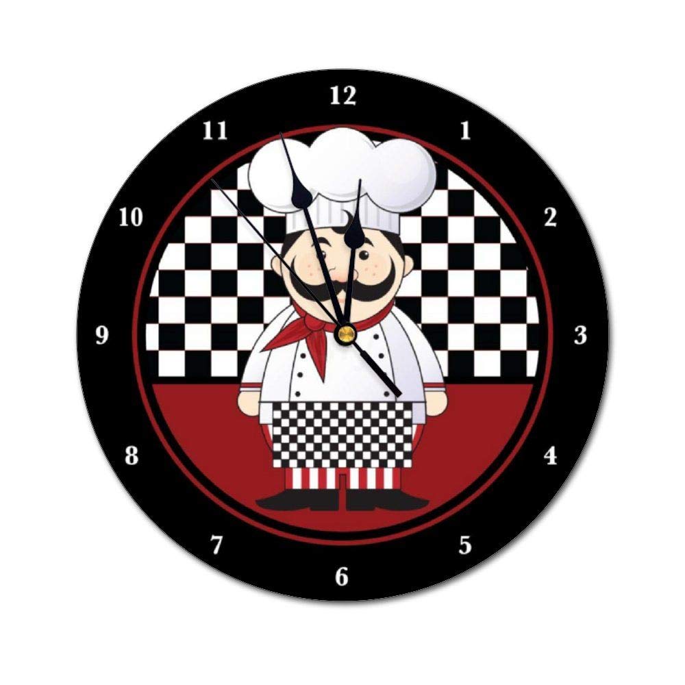 yyone Decorative Wall Clock French Chef Wall Clock Round Silent Non Ticking for Office,Kitchen,Bedroom,Living Room 12 Inches