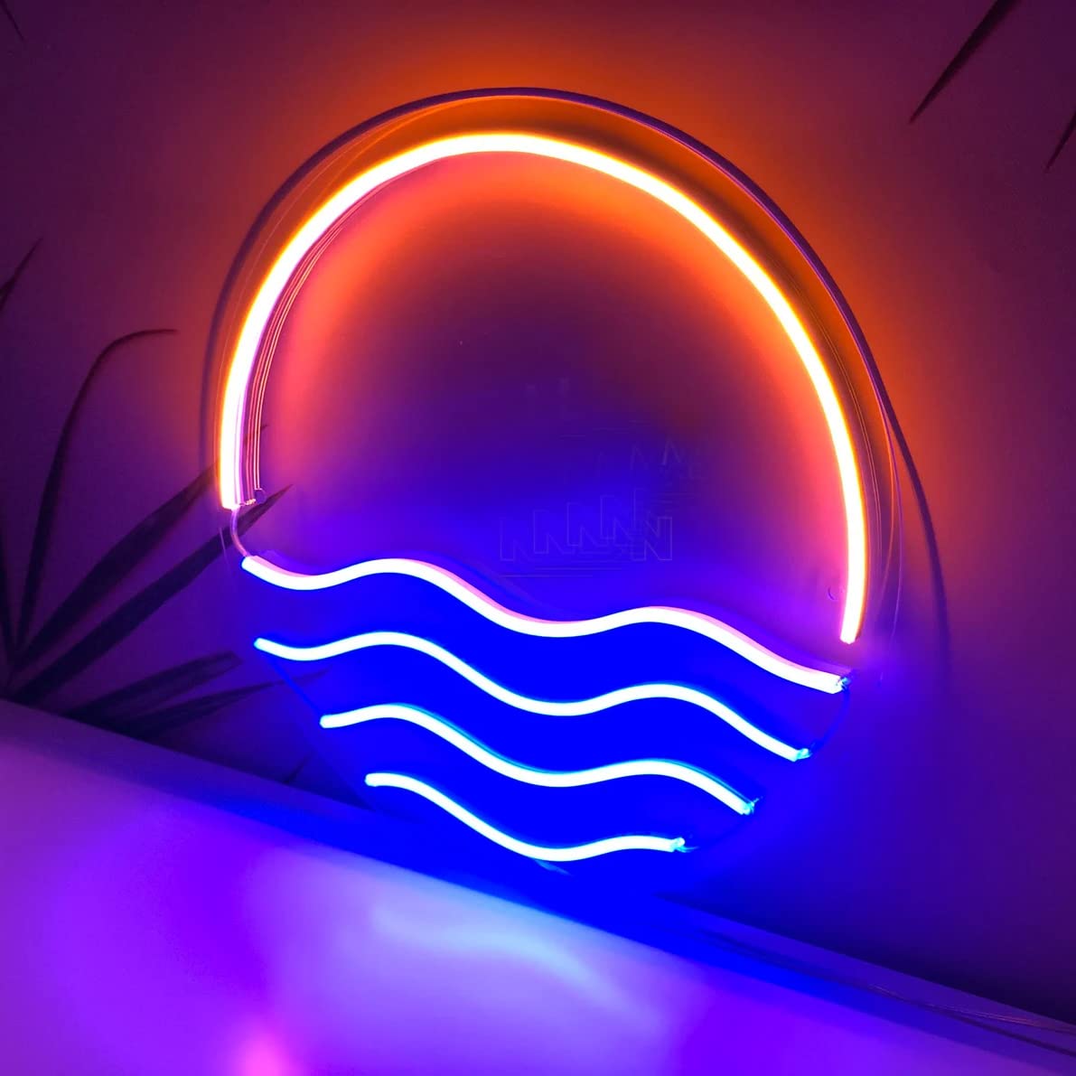 DAKABUKA Sunset&Sea Blue LED Neon Signs Sunrise Neon Lights For Bedroom Decoration Cool Wall Decor For Living Room Boy's Room USB Powered(12 * 12") — image 1
