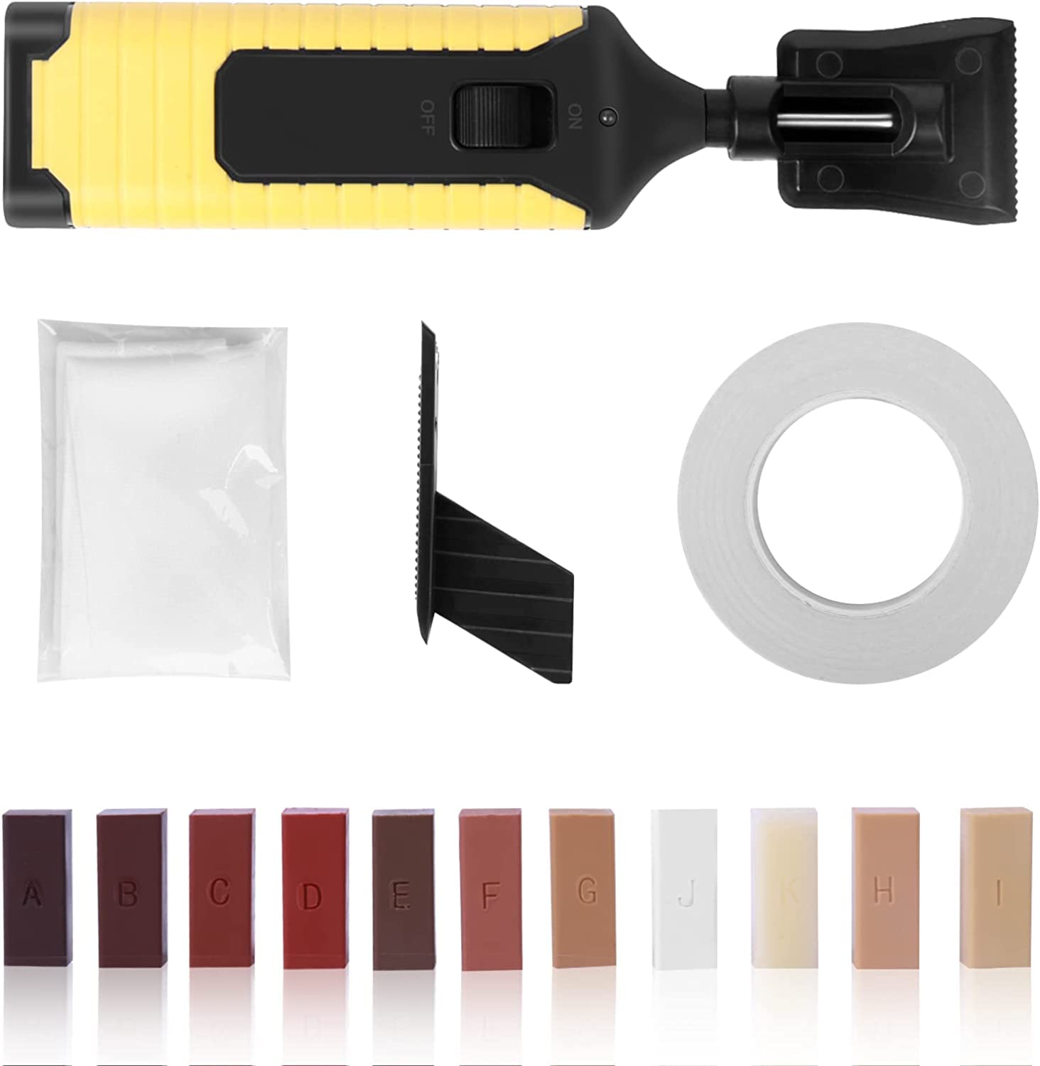 Juego de reparación de laminado, parqué, cera dura, vinilo y madera, juego de reparación de masilla de madera con agujeros para reparación de arañazos para laminado, parqué, reparación de daños,