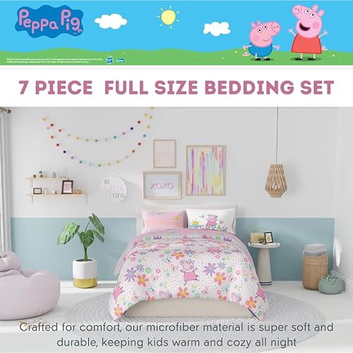 Miniatura 2 de Franco Peppa Pig - Juego de edredón y sábanas súper suaves con funda, 7 piezas, tamaño matrimonial, (producto oficial)