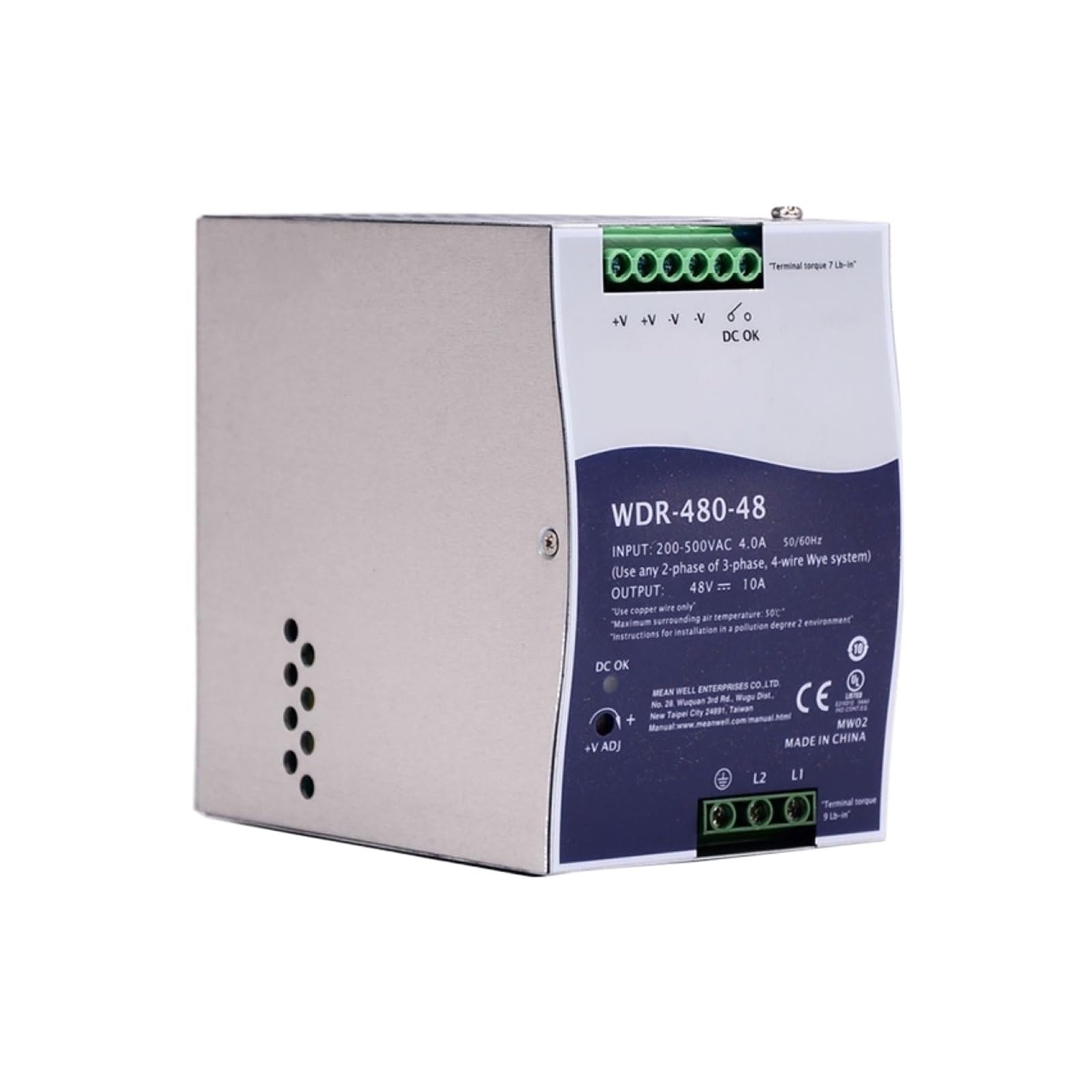 WDR-480-48 480W | 48V | 180-550VAC/254-780VDC Switching Power Supply