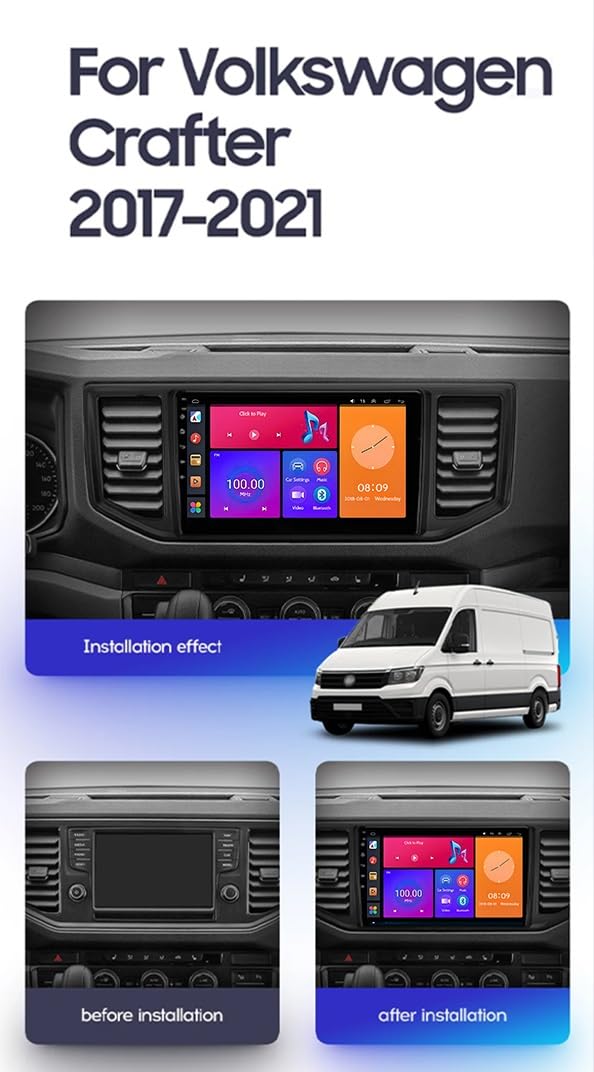 Radio Samochodowe Android CarPlay dla Volkswagen Crafter 2017-2021 4-core Radio Samochodowe Multimedialne z Ekranem Dotykowym 9-Inch/SWC/Bluetooth/Radio FM/WIFI/GPS/Kamera Cofania(X1)