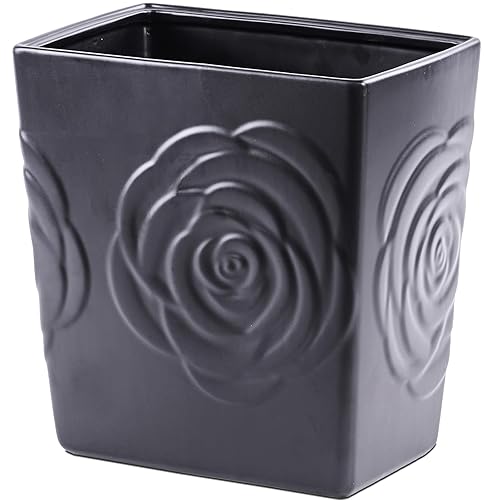 Basurero pequeño de cerámica negra para baño, 2.5 galones (9 litros), cubo de basura pequeño y pesado para cocina, sala de estar y dormitorio,