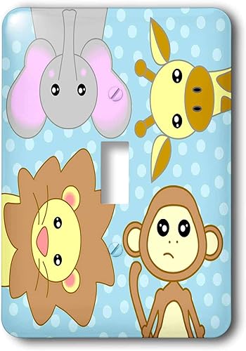 3dRose LLC LSP _ _ _ _ _ _ _ _ _ _ 15434 – _ _ _ _ _ _ _ _ _ _ 1 Curious Baby animales león overol jirafa elefante en fondo azul – Single Toggle