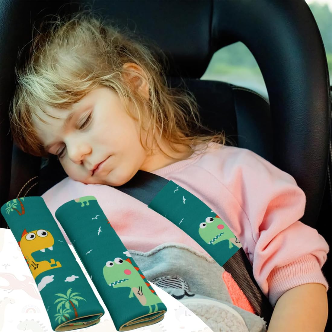 2 Piezas Protector Cinturon Coche Niños Lindo Dinosaurios Almohadilla Cinturon Coche Transpirable Y Agradable A La Piel Funda Cinturon Coche Adecuado Para Todas Las Estaciones