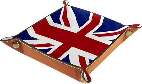 Miniatura 2 de Bandeja de valet, cuero sintético, organizador de bandeja, caja de almacenamiento para relojes, joyas, monedas, llave, bandera británica