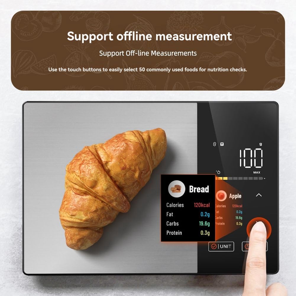 Küchenwaage aus Edelstahl, Digitale Waage mit Nährwertdaten 5 kg