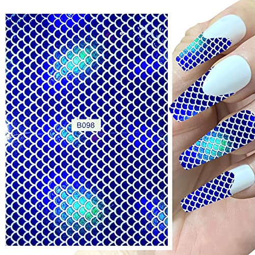 Jmeowio 12 Sheets Mermaid Nail Art Stickers Decals Self-Adhesive Nail Wraps Laser Fish Scales Design Manicure Tips Nail Decoration For Women Girls thumb #3