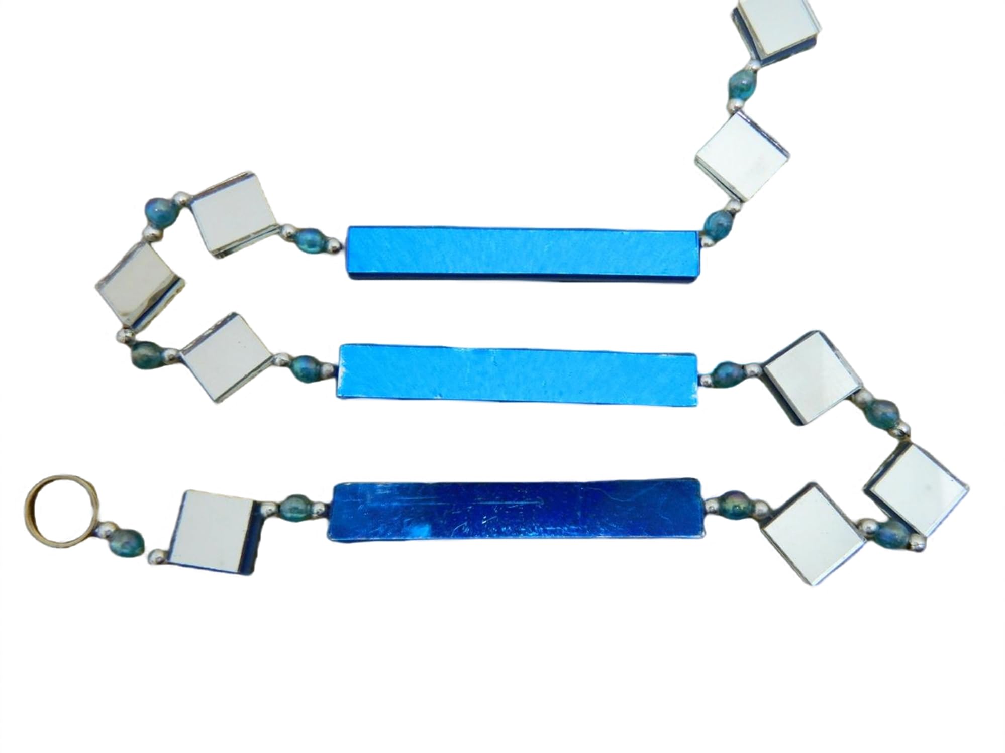 Thai Gifts Blue Set Of 3 Mirror Suncatchers, 1.5M Long - Handcrafted, Colourful Glass Garden Decorations - Handmade, Hand-Painted Garden Hanging Ornaments - Shiny Sun Catchers For Windows