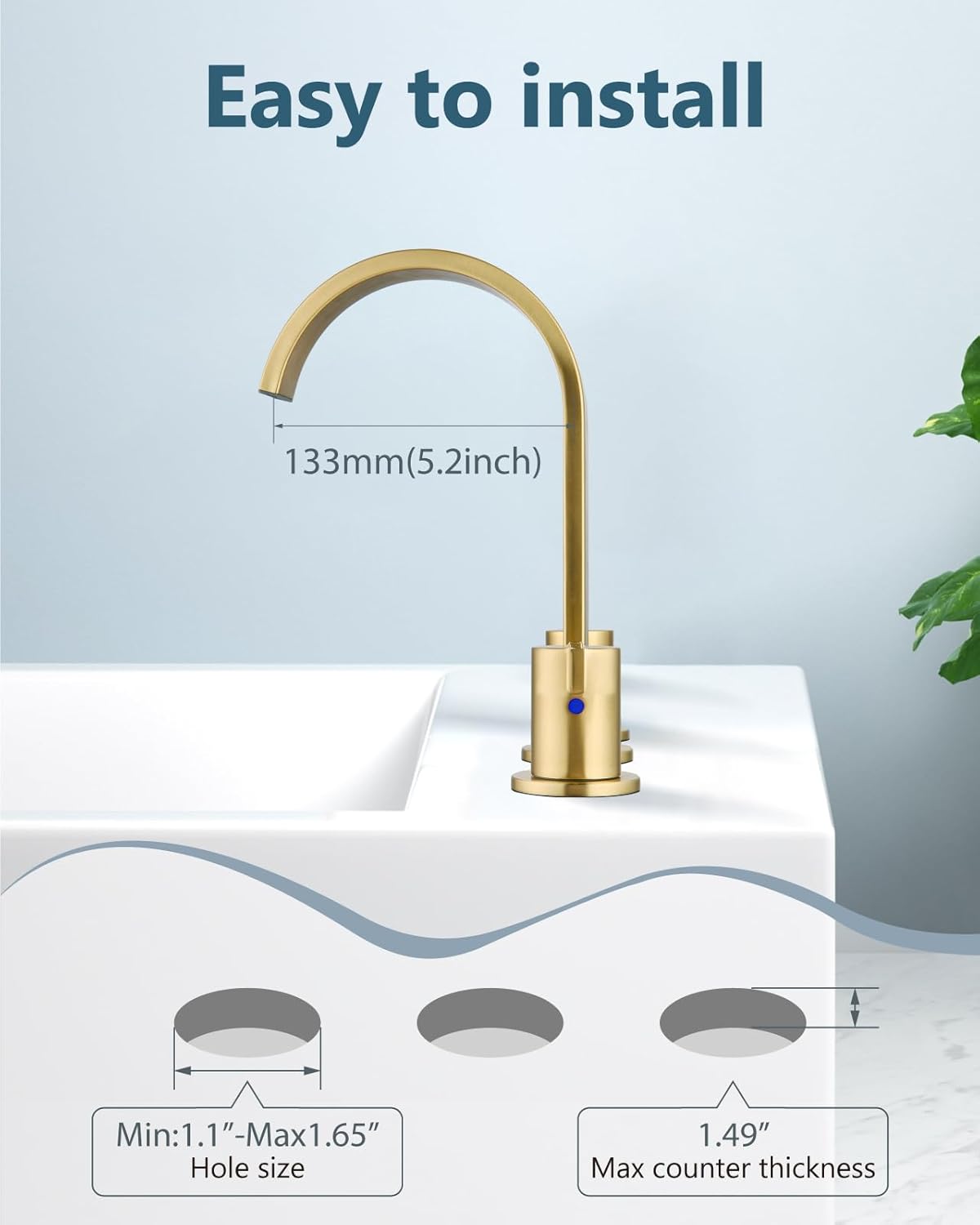 Aolemi Bathroom Faucets 3 Hole,8 Inch Widespread Waterfall Bathroom Sink Faucet,2 Handles Vanity Faucet with Pop-up Drain and Supply Hose,Brushed Gold - Image 5