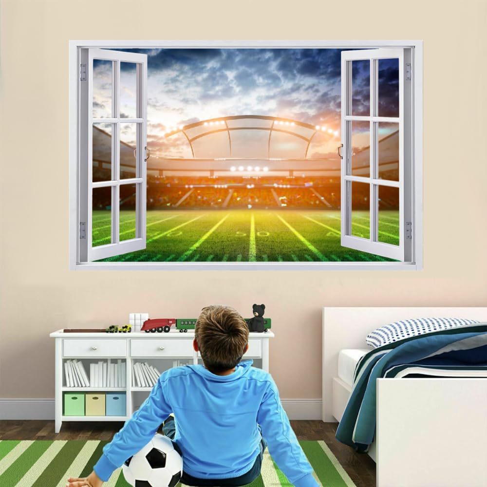 Decalcomania Fracassata 3D, Campo Da Calcio Adesivo Staccabile E Adesivo In Vinile Rimovibile, Sport Del Calcio Tatuaggio Da Parete Ragazze Nursery Room Decor Mural Home Decor 120x80cm