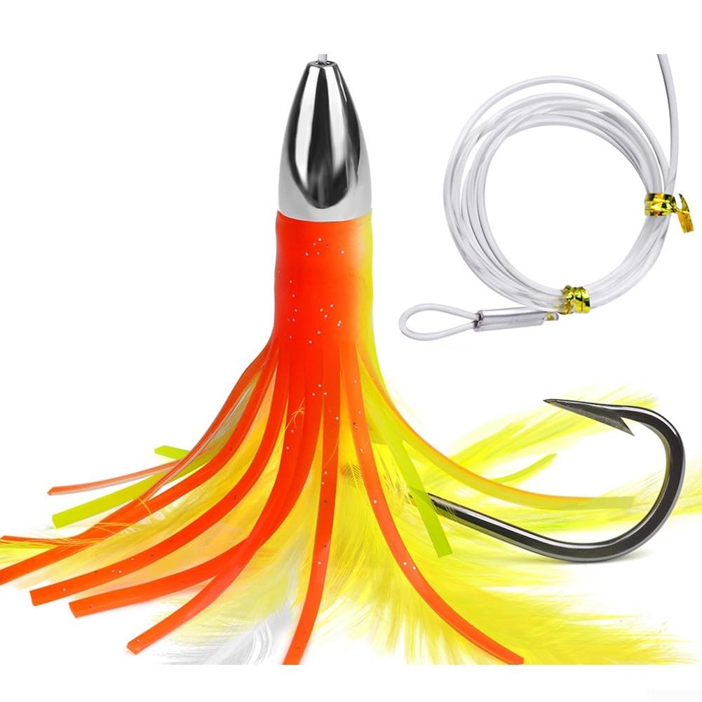 Trolling Skirt Lure For Tuna Mahi Marlin Big Game Offshore Fishing With Rigged Hook And Line Zinc Alloy Plastic Bait In Four Colors For Saltwater Use(B)