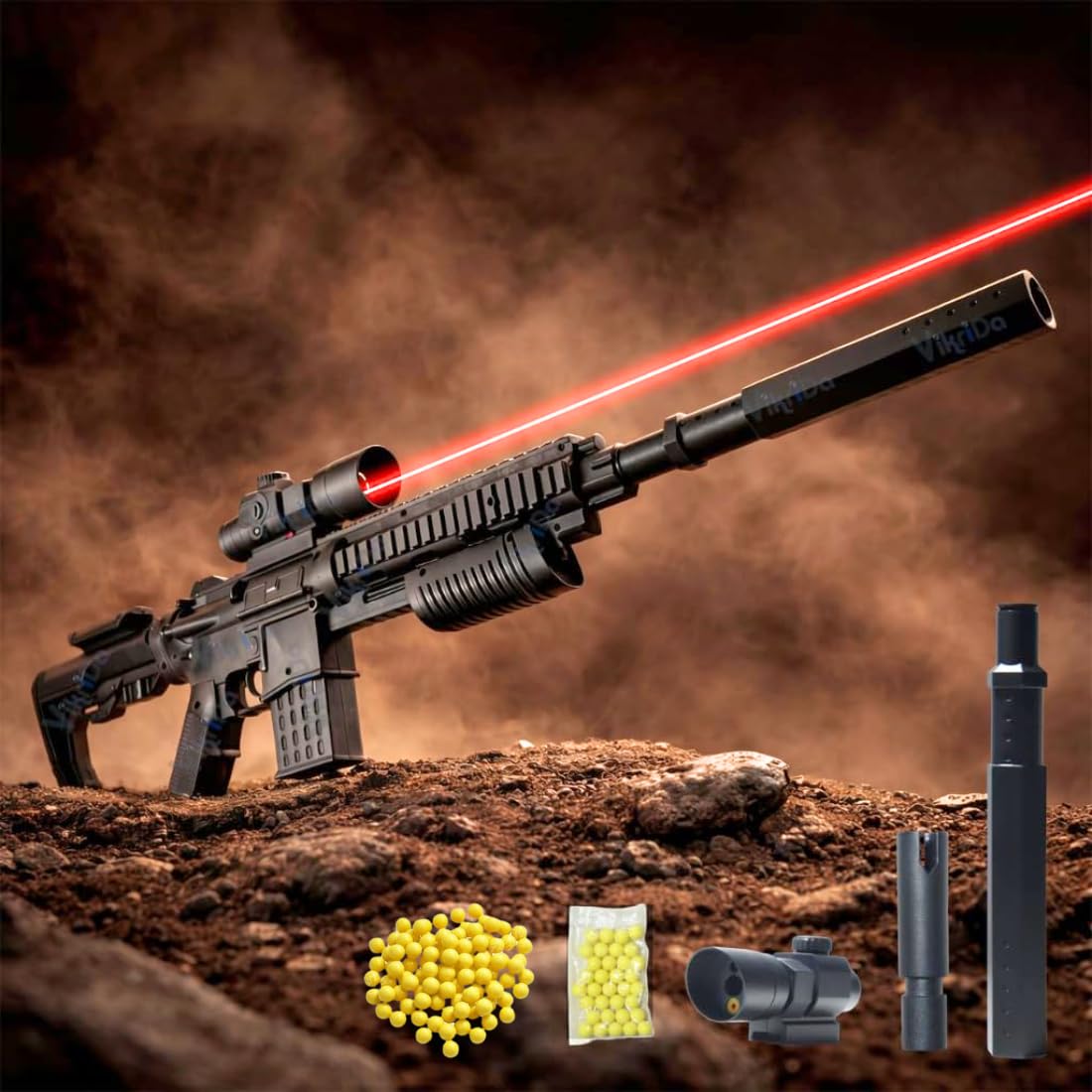 VikriDA Toyz AK47 Toy Gun for Kids with Laser Light & 500 Plastic Bullets – Sniper Rifle Style Shooting Toy, Safe Play Gun for Boys & Girls-image-4
