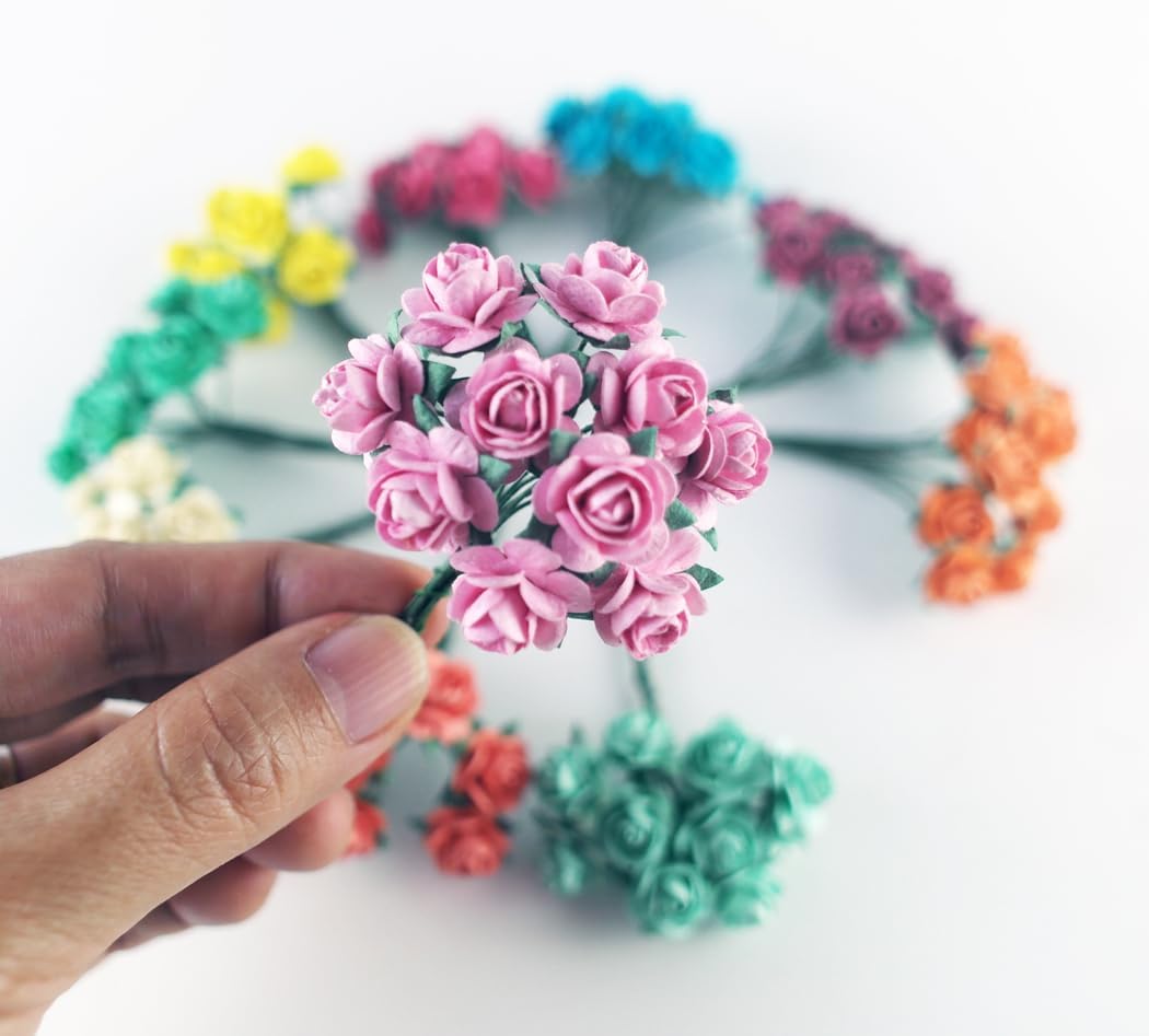 100 pcs Tiny Artificial Roses Mixed Pastel Shade Ten Color Mulberry Paper Flower 15-18 mm Flower Wedding Scrapbooking - Image 4