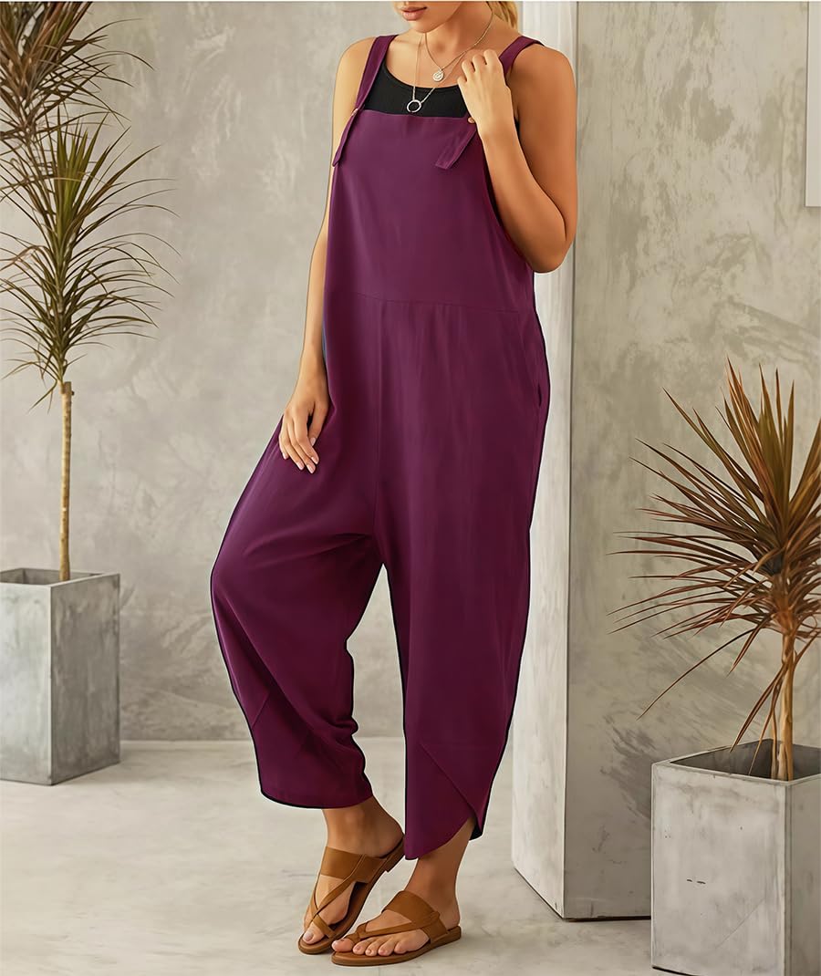 Salopette Donna Estiva Casual Pantaloni Baggy Oversize Allentata Tuta Jumpsuit con Tasca Vestibilità Ampia, Tinta Unita, Stile Casual per Tempo Libero e Lavoro