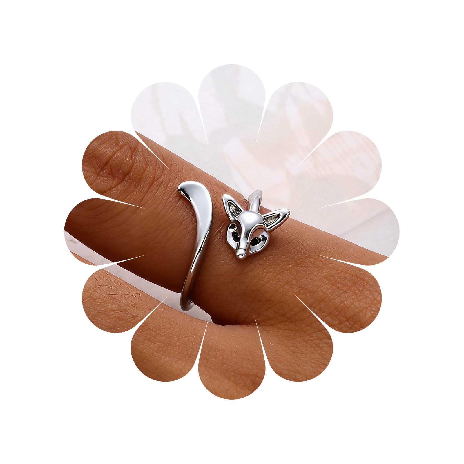 Vintage Cute Animal Fox Ring Gold Lovely Fox Tail Finger Ring Adjustable Knuckle Stacking Open Rings Jewelry for Women