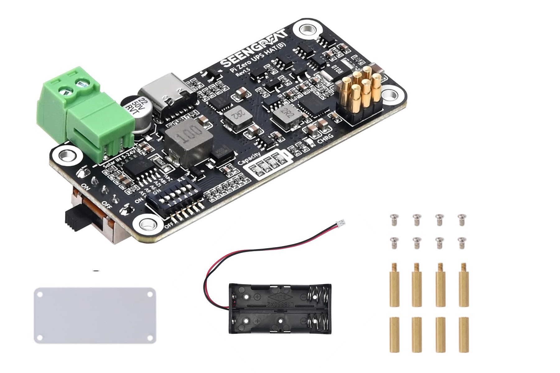 UPS Hat (B) for Raspberry Pi Zero, Solar Input 5V~24V, MPPT Charging, 5V Regulated Output, Smart Ba-ttery Management, Uninterruptible Power Supply for Raspberry Pi Zero Projects