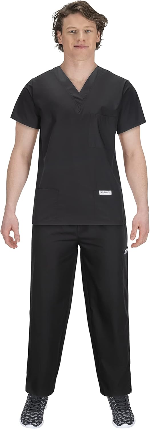 USBD Premium Medical Scrubs sets for Men Hospital Uniform Dress V-neck shirt & Drawstring Pant set