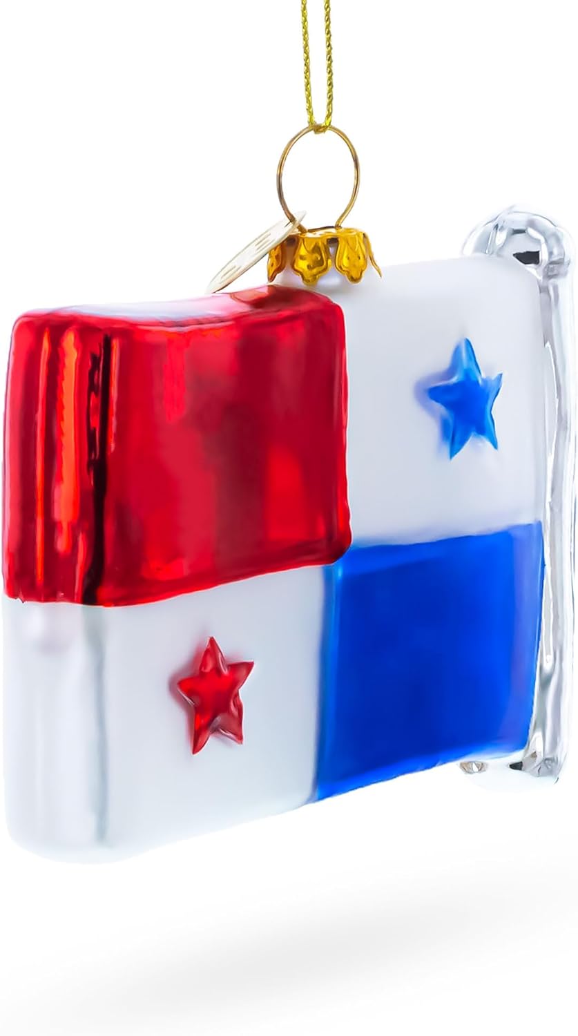 Waving Flag of Panama Blown Glass Christmas Ornament - Image 3