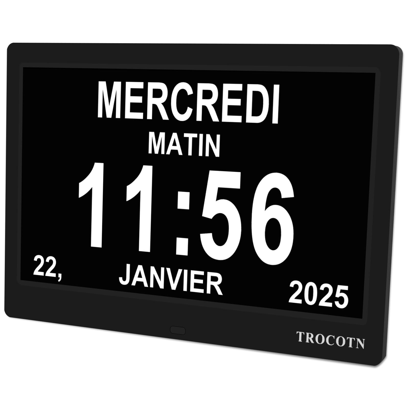TROCOTN Horloge numérique Horloge de Jour Grand écran réveil Murale (Noir, 10 Pouces)