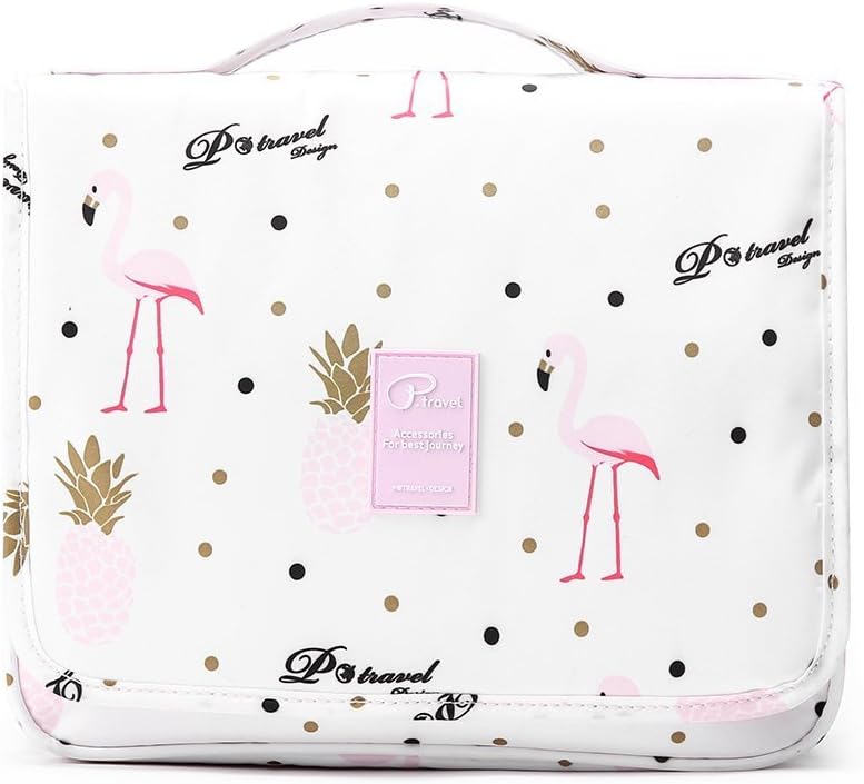 Hanging Travel Toiletry Bag Women Flamingo Waterproof Toiletries Bag Girls Toilet Bag Wash Bag Organizer Makeup Pouch Cosmetic Bag with Hanging Hook/Handles/Compartments (Flamingo-pink)