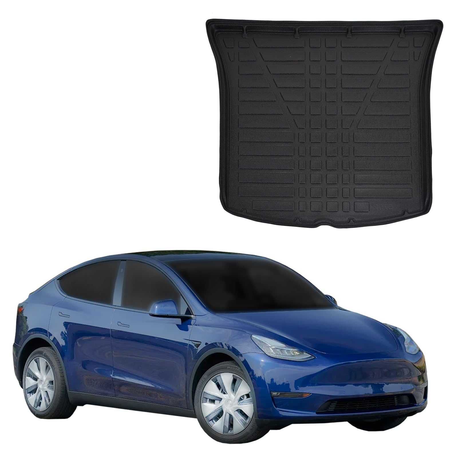 J&J AUTOMOTIVE SCOUTT Tapis De Coffre sur Mesure pour Tesla Model Y 2020-2025, Noir, Antidérapant, Bord Haut, Toutes Saisons