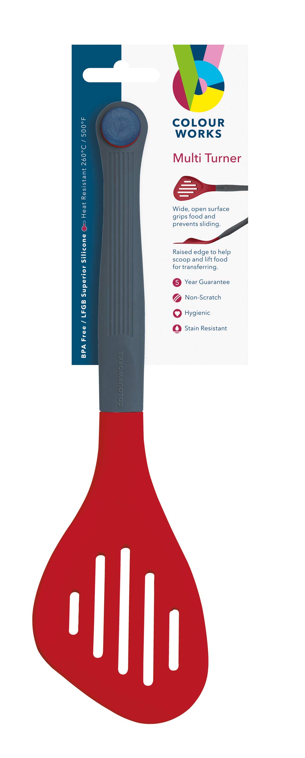 Colourworks Multi Fish Slice / Slotted Turner, Silicone, Cherry, 28 cm - Image 3
