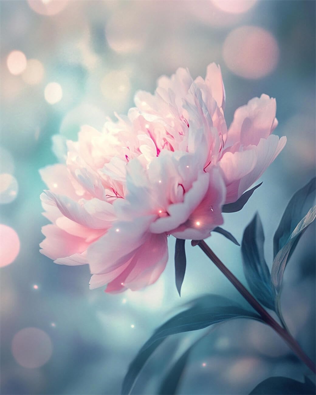 Rkflgew L Flowers 14Ct Pre Printed Cross Stitch Kits Fantasy Pink Peony Pre Printed Cross Stitch Kits For Adults Beginners,Embroidery Set Wal Art Home Decor 40X50cm