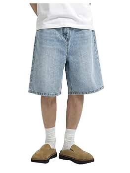 SOLY HUX Men's Wide Leg Baggy Jean Shorts Casual Loose Knee