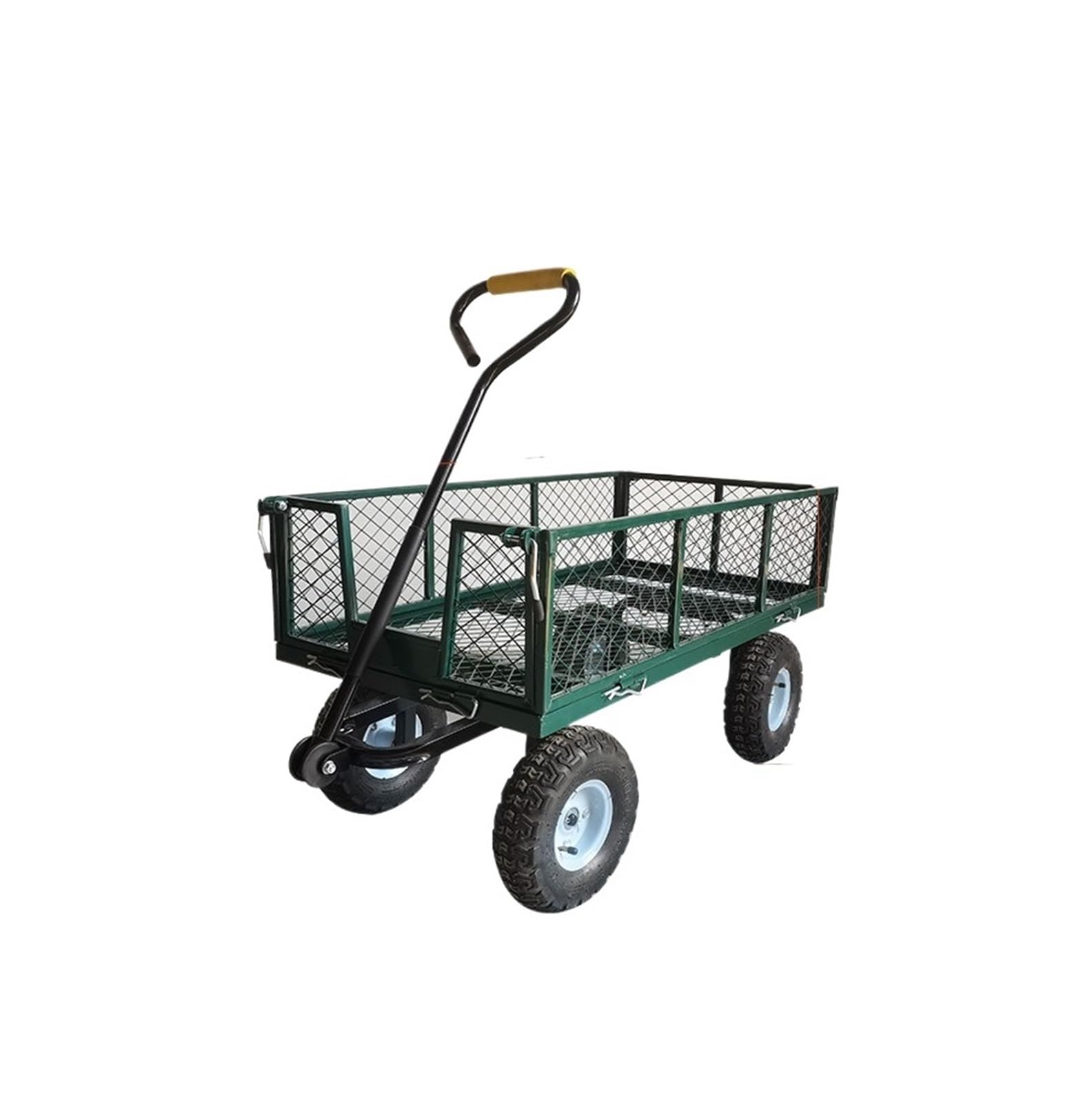 Mesh Steel Garden Cart Utility Garden Dump Cart Wagon, Removable Sides, Rotating Handle, for Yard Lawn