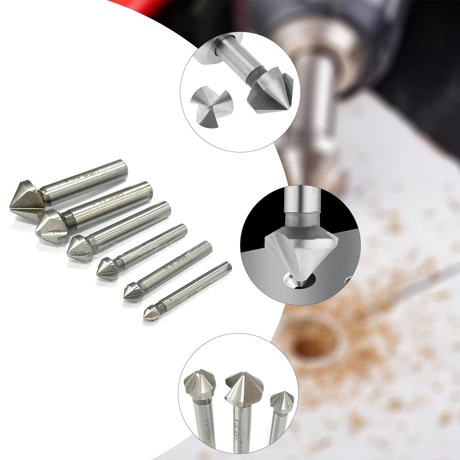 ANBOO Set of 6 Countersink HSS-G 90 Degrees 6.3/8.3/10.4/12.4/16.5/20.5 mm, Precise Drilling of Board Insulation Boards - Image 3
