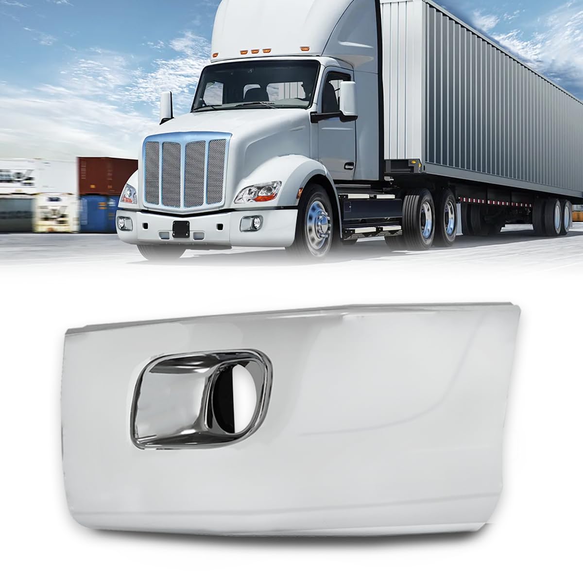 bumper corner with fog light hole fit for 2013-2022 peterbilt 579 semi truck left side chrome