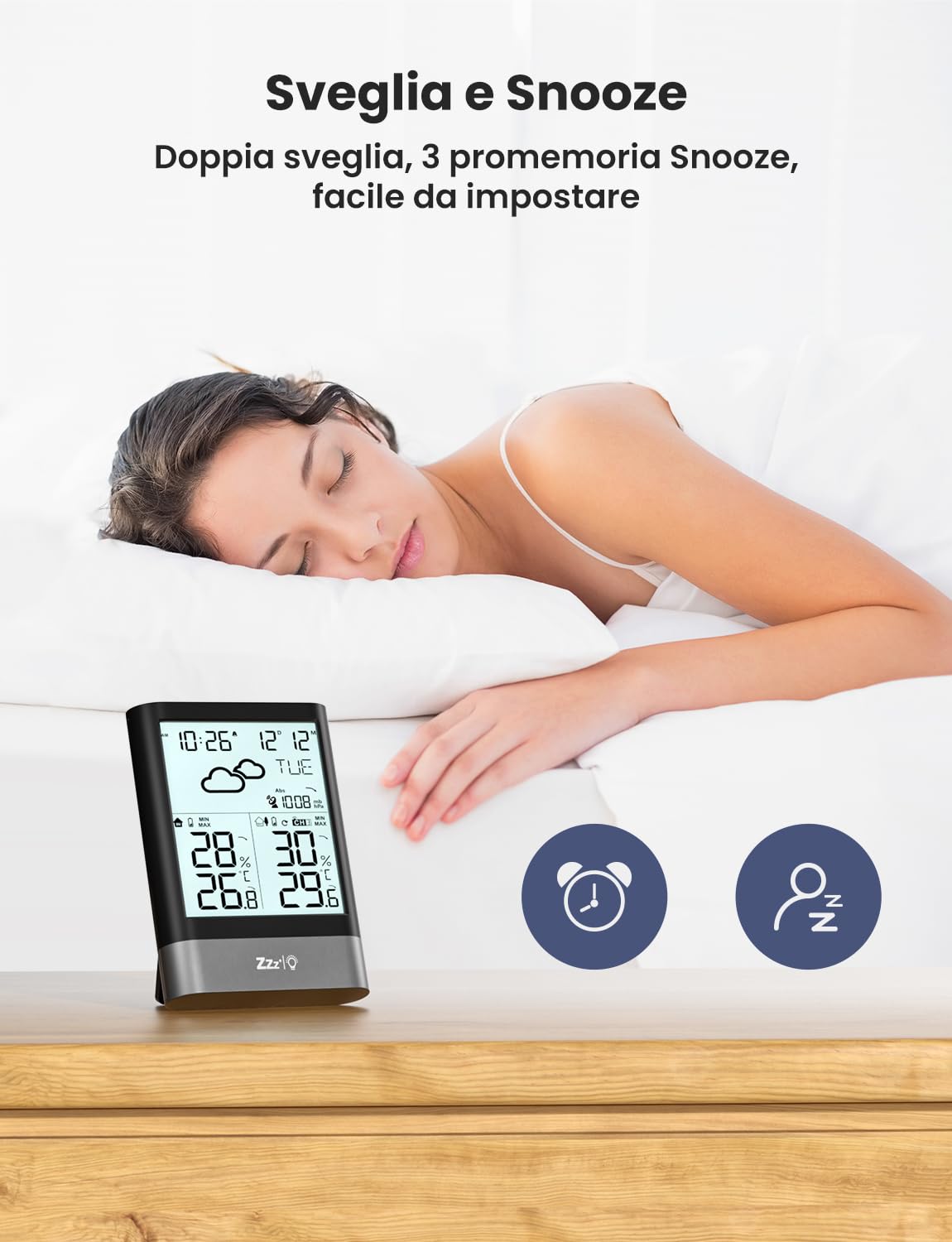 LIORQUE Stazione Meteo Con Sensore Esterno, Stazione Meteorologica Wireless Con RCC, Previsioni Del Tempo, Sveglia, Data, Temperatura,Umidità, Retroilluminazione Regolabile, Nero (Batteria Inclusa)