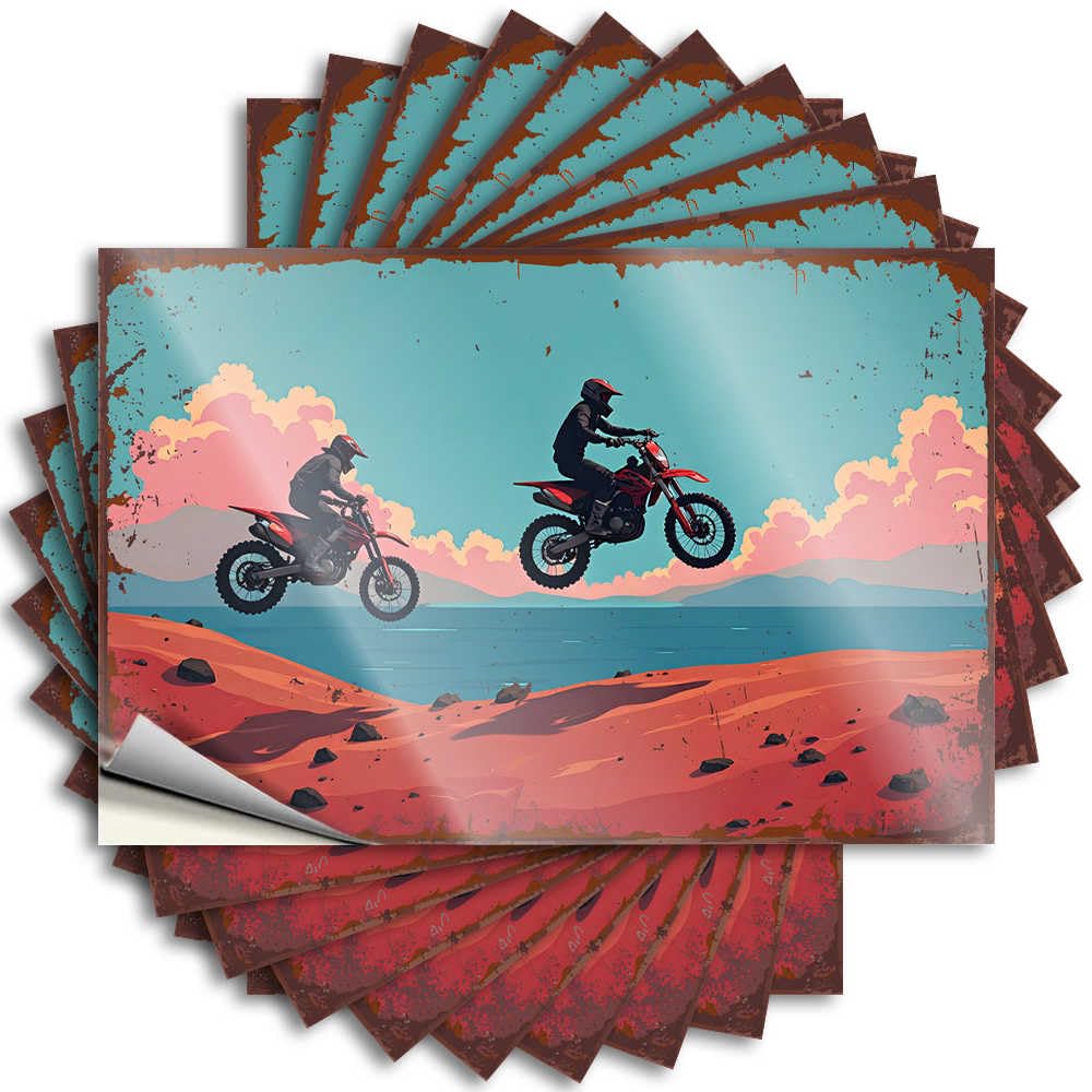 Cool Decor Adults Decal - Riders Soaring Over The Desert At Sunset Laptop Waterproof Vinyl Sticker(6X9CM)