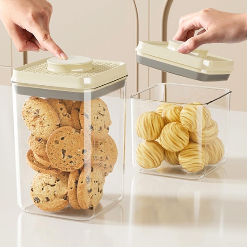 Recipiente hermético cuadrado con junta para cereales – Lata apilable de plástico PET para cocina (0,4 L)