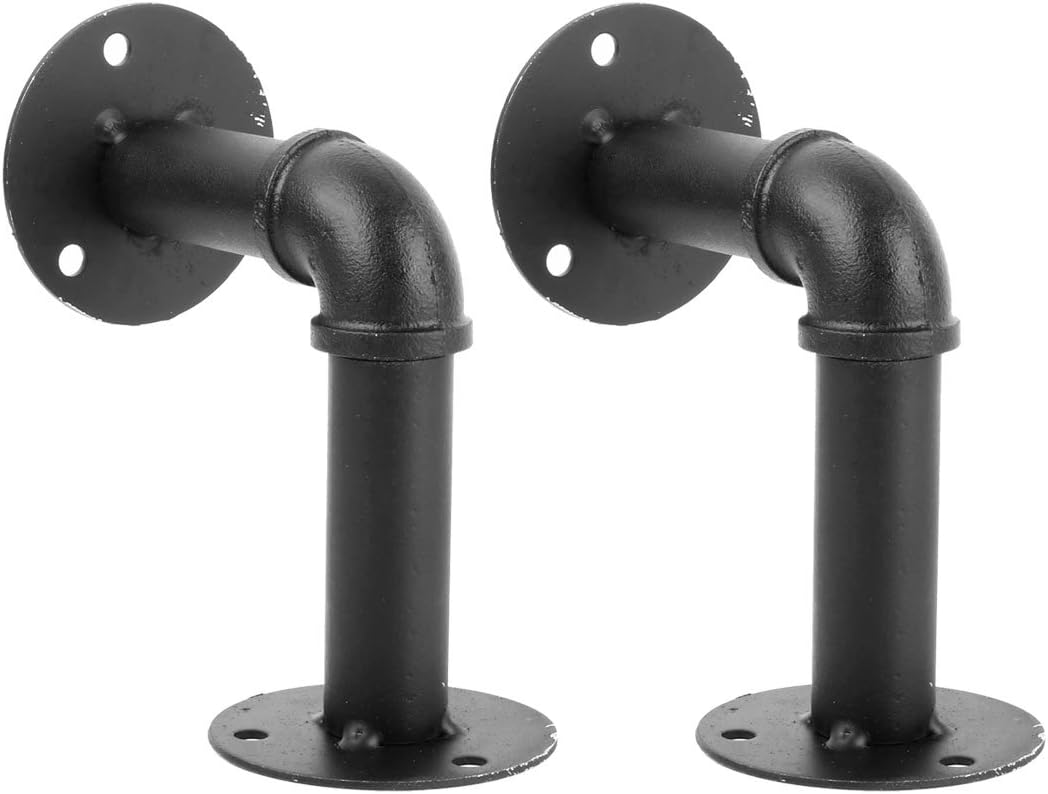Qtqgoitem 2pcs 15x13cm Industrial Black Iron Pipe Shelf