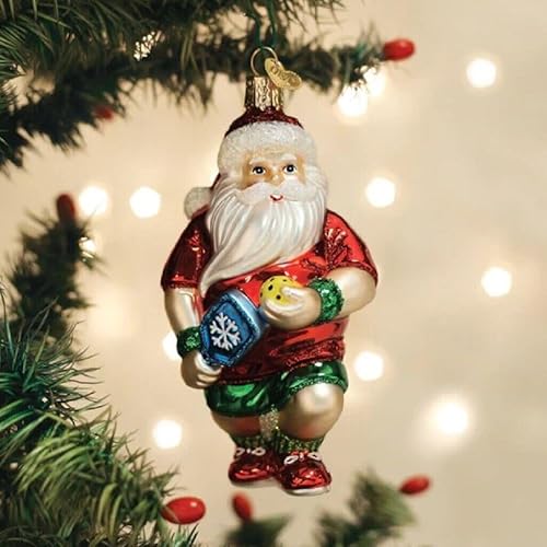 Miniatura 5 de Old World Christmas Adorno soplado de cristal de Santa Pickleball para árbol de Navidad, decoración navideña hecha a mano, colección Santa