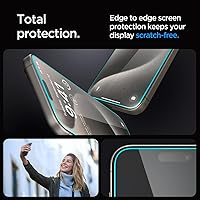 Vista 6 de Spigen Protector de pantalla de vidrio templado [GlasTR EZ FIT] diseñado para iPhone 15 Pro Max [compatible con fundas], paquete de 2