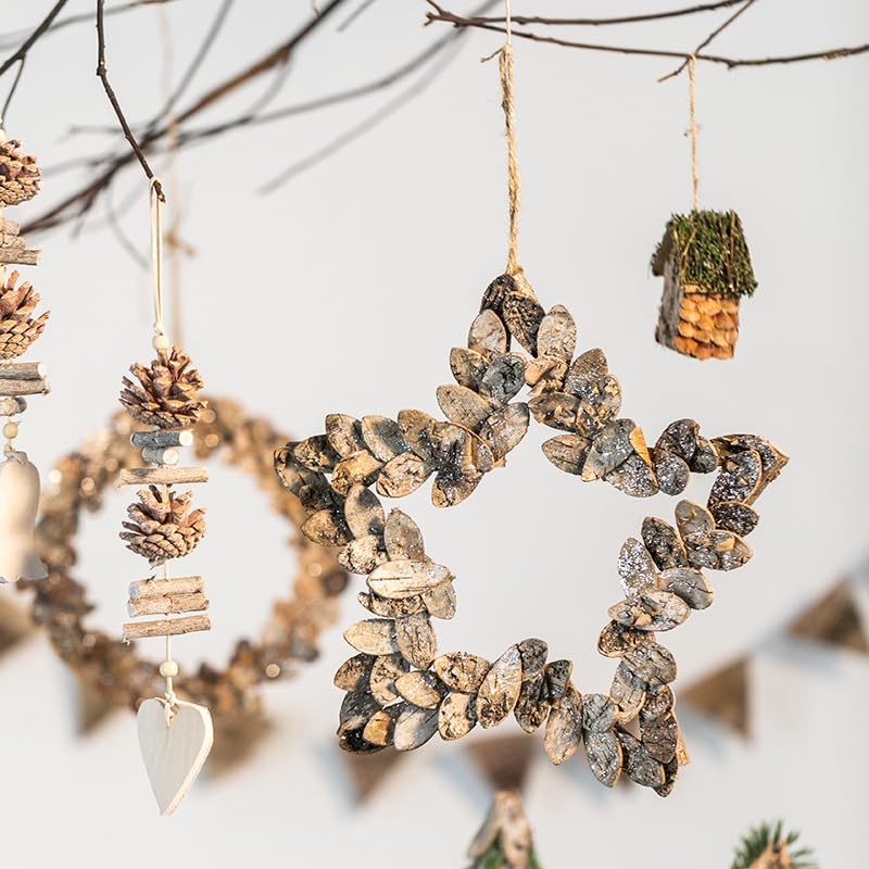 B,Corona de Navidad, Decoraciones navideñas de Madera, Decoración navideña con Guirnalda, Decoración Colgante de la Puerta de Pared de Navidad, Decoración Colgante de Corteza de Abedul