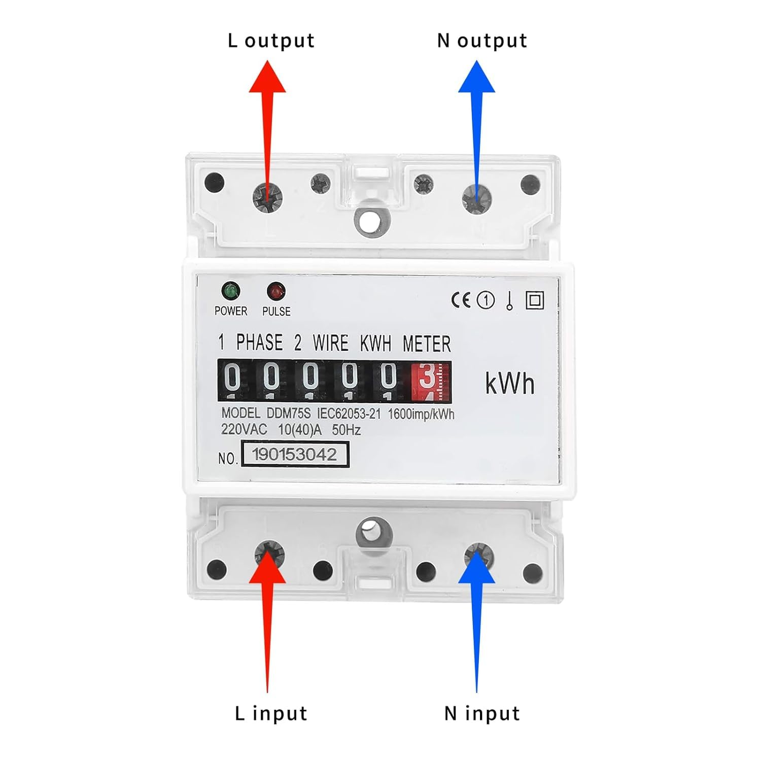 Contatore elettrico a 4 fasi, contatore di corrente trifase calibrato, contatore di corrente per contatore intermedio DIN AC 220 V/230 V 10-40 A monofase da 35 mm